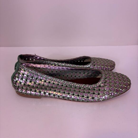 Cardinale Women's Green & Purple Iridescent Leather Woven Flats Size 9 - Picture 5 of 9